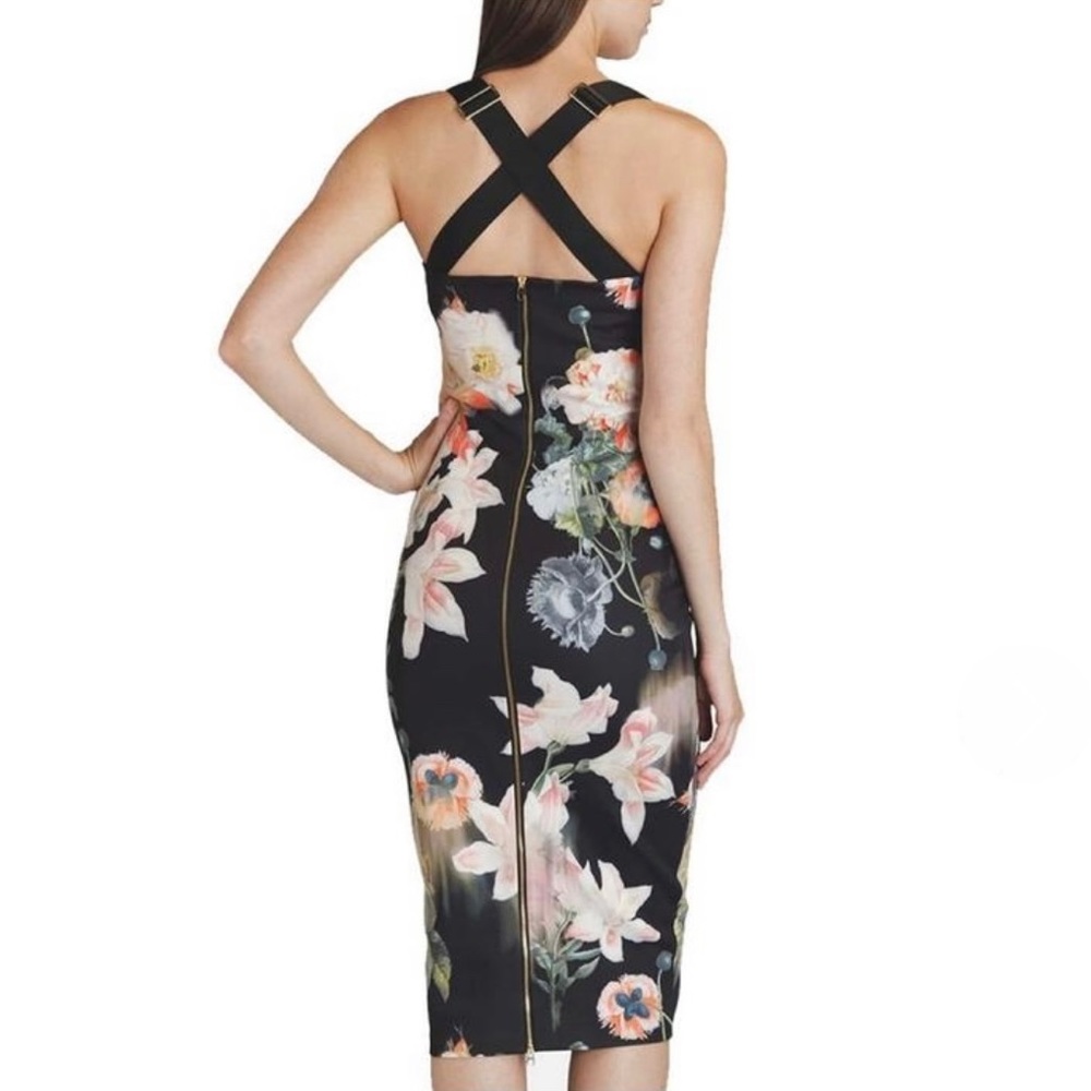 Ted Baker London, Black Floral Cocktail Dress, Size 0 - Picture 7 of 9